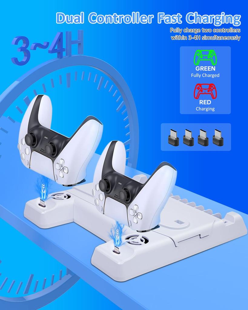 2024 New PS5 Vertical with Cooling Adjustable Fan Controller Charging Charging Two Controllers RGB USB Charging PS5 Accessories Slim/PS5 Stand, Stand,