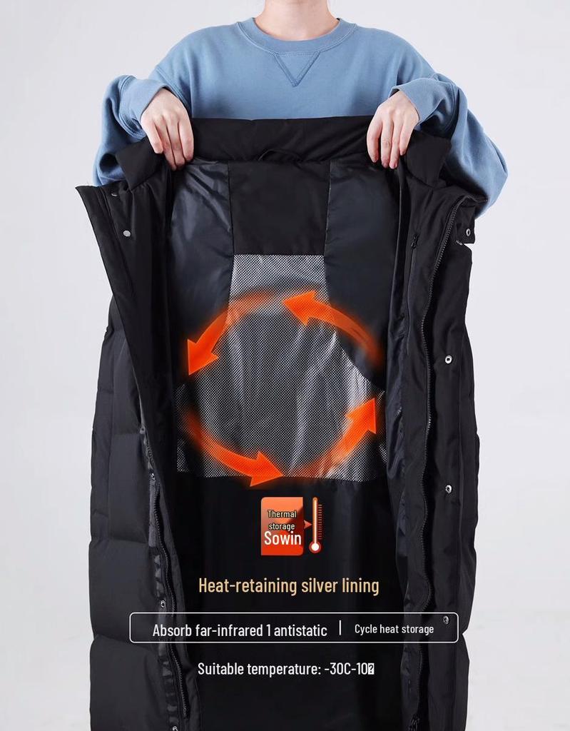 Women's Long Thickened Goose Down Jacket - Cold-Proof, Over-the-Knee, Ideal for Harbin Travel