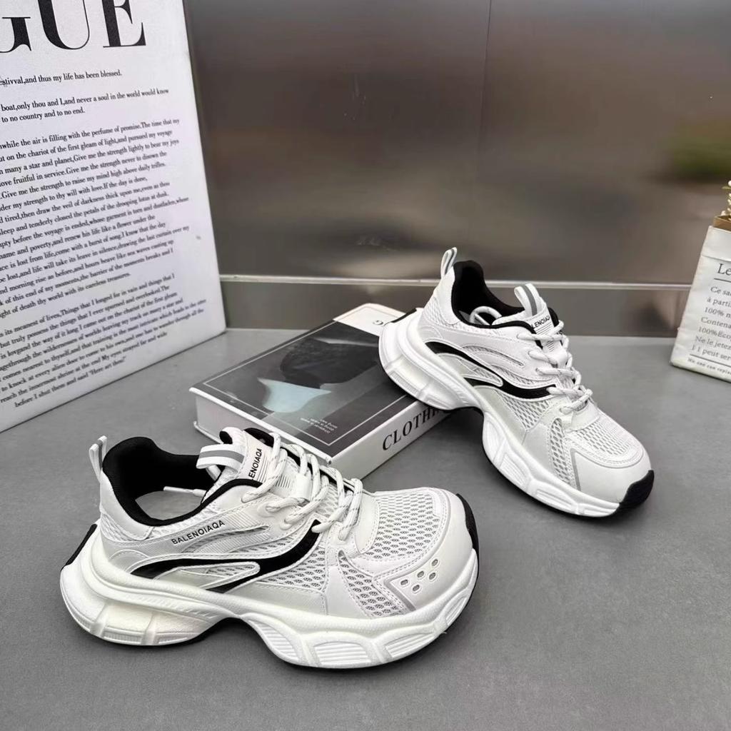 Soft Leather Platform Dad Shoes Women's 2025 New Fashion Versatile and Thin Casual Sports Breathable Mesh Running Shoes