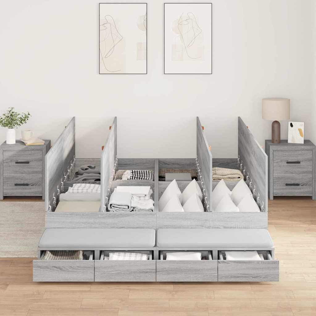 Storage Bed Frame Grey Sonoma 150 cm Particleboard