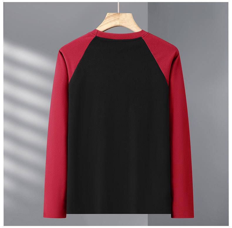 Men's Plus Size Velvet Base Layer Shirt with Color Block Raglan Sleeves – Extra Wide, Loose Fit, Thick Winter Wear, 330 Jin
