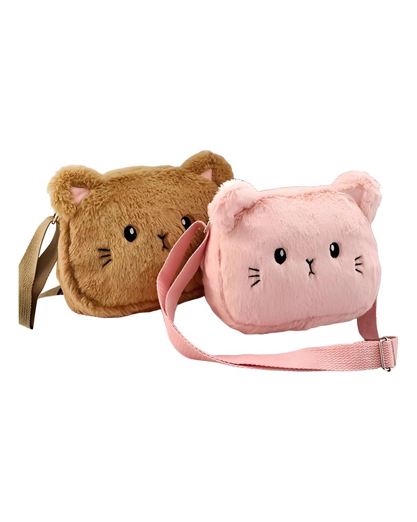 Baby Girls Handbags Coin Purse Cute Messenger Small Bags Shoulder Bag Soft Plush Bag Cartoon Cat
