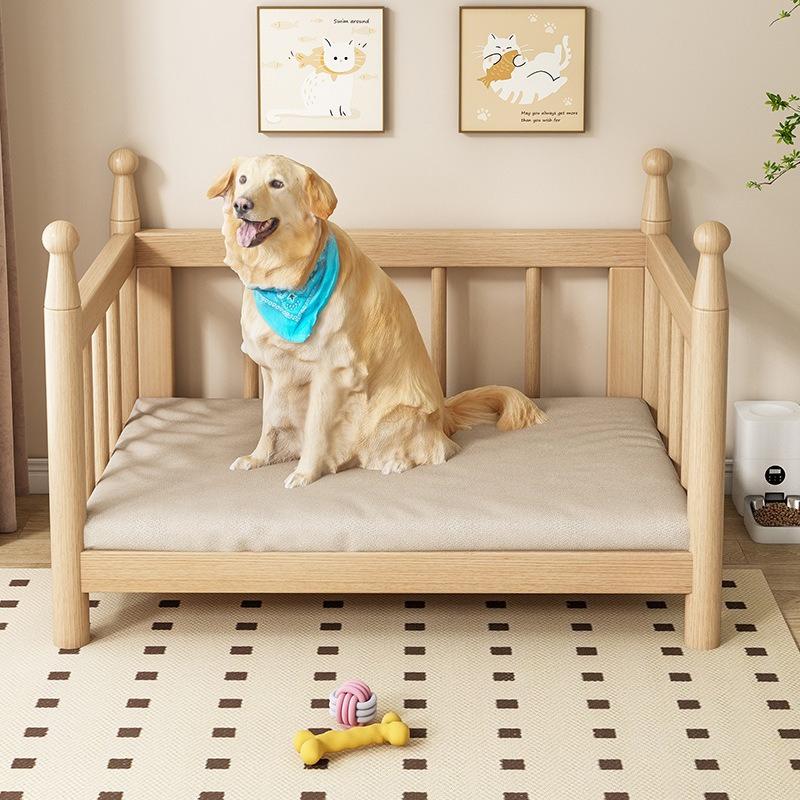 Wooden Dog Bed Modern Durable Dog Bed Headboard All Season Safety Dogs Beds Removable Mattress Dampproof Teddy Stylish Cat Nest
