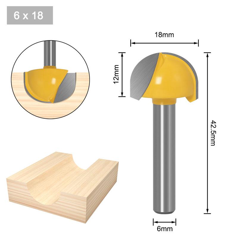 1/9pc 6mm Shank 6/8/12/16/18/20/22mm CNC okrągły nos bity okrągły nos Cove rdzeń Box router Bit Shaker Cutter Tools