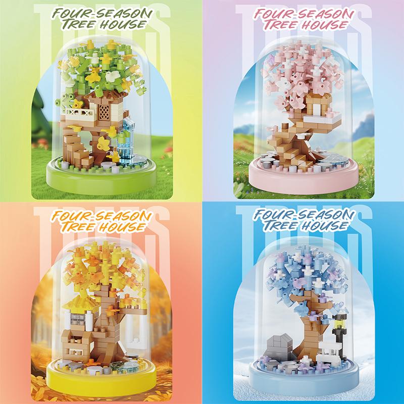 3D Micro Cherry Blossom Tree House Constructor Building Blocks,Sakura Bonsai Assembly Toy Home Decor Bricks,For Kids Girls Gifts