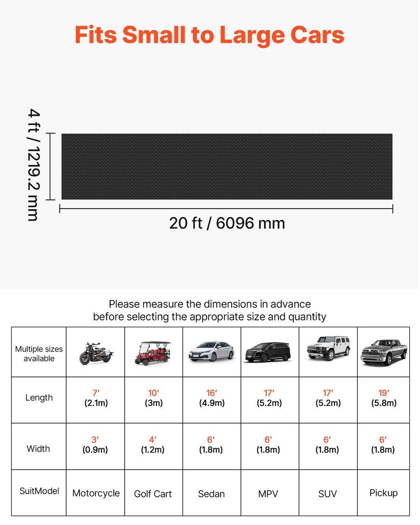 Garage Floor Roll, 1.22 x 6.1 m Garage Flooring Mat, 3 mm Thickened Rubber Diamond Plate Floor Protector Mat, Non-Slip, Wear-resist, Waterproof, Easy