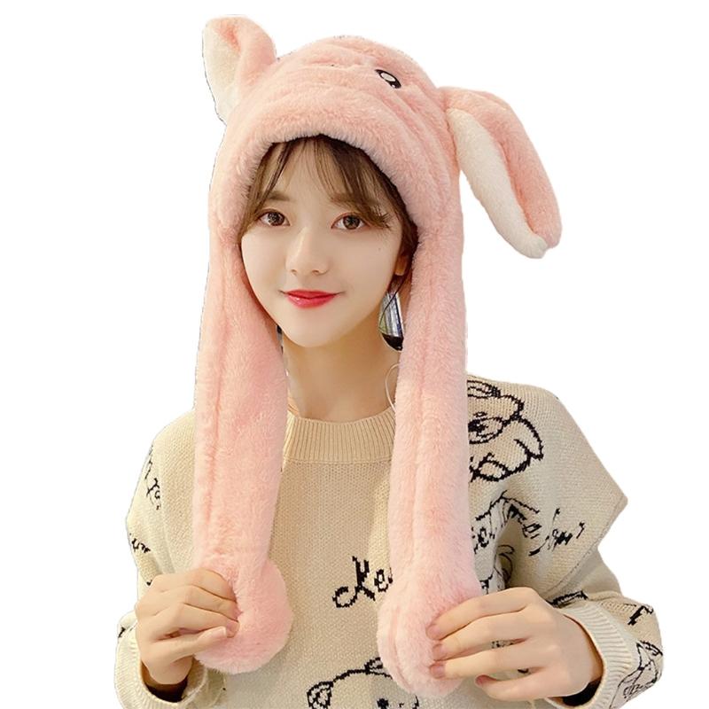 Rabbit Hat Ear Moving Jumping Hat Cute Bunny Plush Hat Cap for Women Girls Cosplay Christmas Party Holiday Hat Props