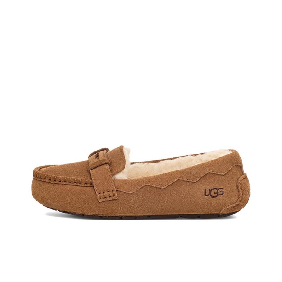 UGG Cow Split Leather Comfortable Warm Commuting Daily Casual Flats Women Flats Brown 1166891-CHE