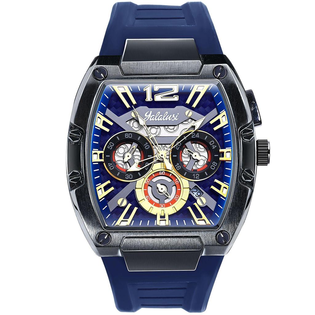 Relógio Vintage de Luxo para Homens Cronógrafo Esportivo de Pulso Quartzo com Pulseira de Silicone, Data, Luminoso