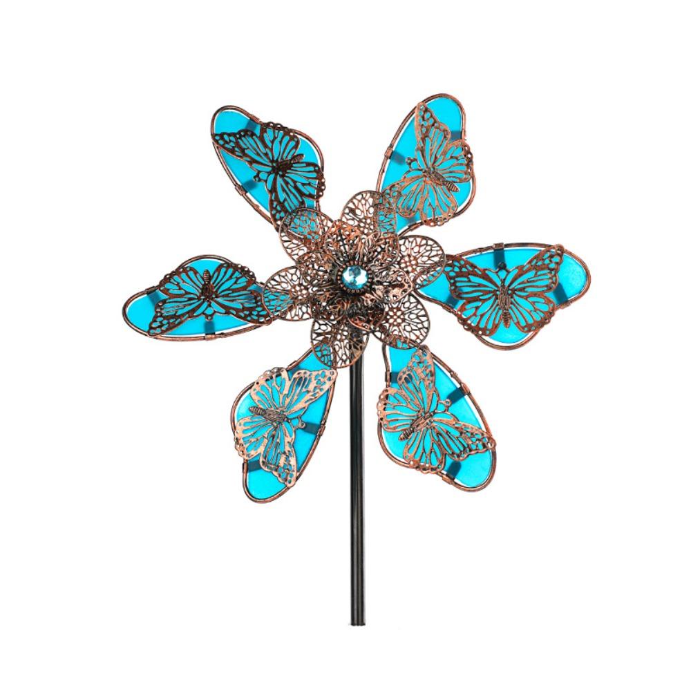 Luminous Effect Windmill Spinner Sculpture Metal Flower Pinwheel Wind Rotator  Lawn