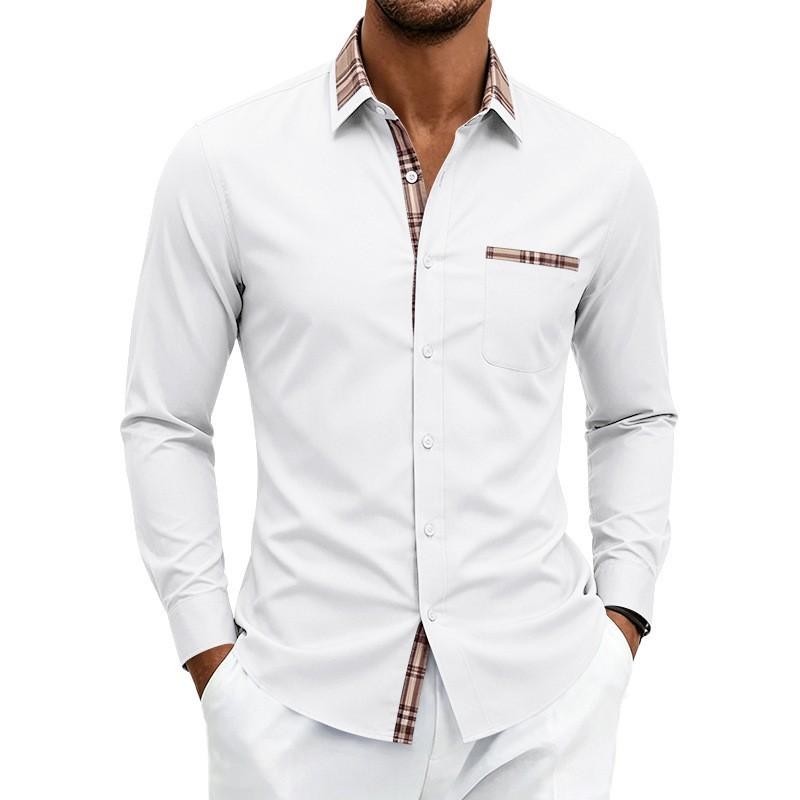 Men S Slim Fit Long Sleeve Color Block Casual Breathable Shirt