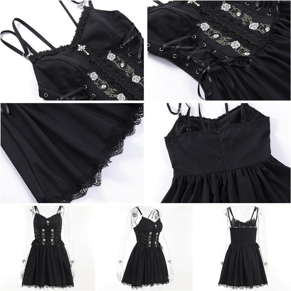 QOOLY Cosplay Idol Gothic Schwarz Mini Sexy Gothic Lolita Niedlich Lolita Lolita Prinzessin Punk Party Live-Performance Größe S Einteiler Kostüm, Kleid,