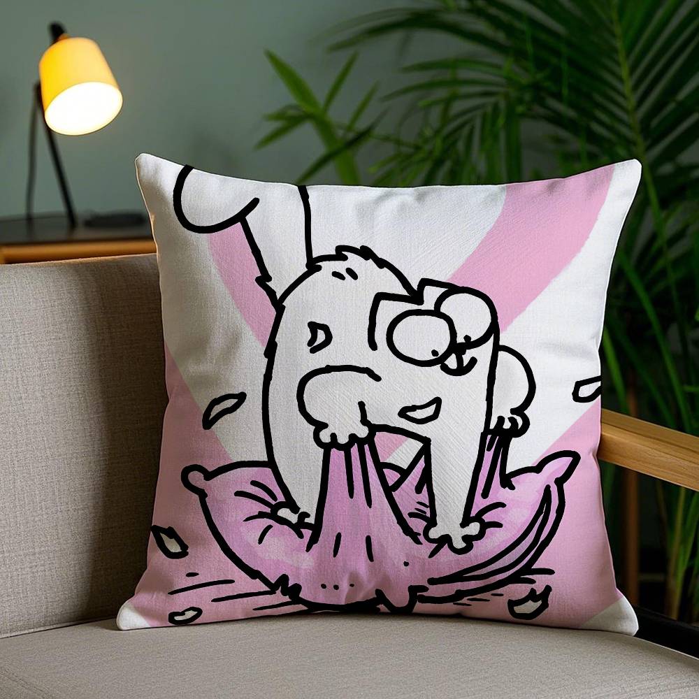 

Humorous And Funny Style Simons Cat Pillow Case Anti-dustmite Pillowcase Invisible zipper silky short plush Sofa cushion cover 12x12Inch