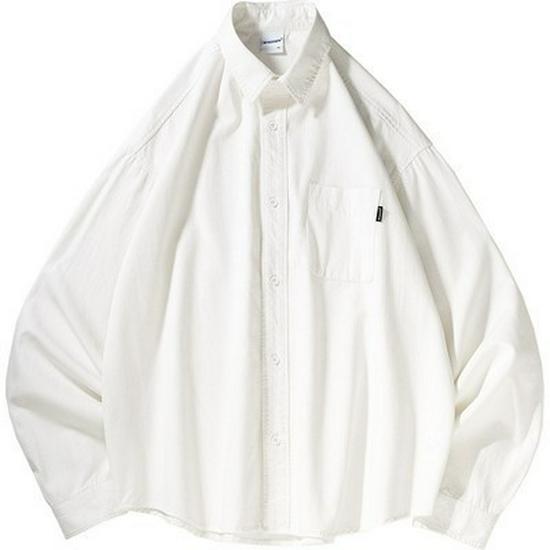 

Unisex Loose-Fit Solid White Shirt - Casual Long Sleeve for Spring & Autumn 2XL белый