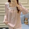 Spring Arrival: Women's Long Sleeve Pajamas with Built-in Bra, Woven Cloud Cotton, Lace-Trimmed Sweet Princess Style Home Wear Set