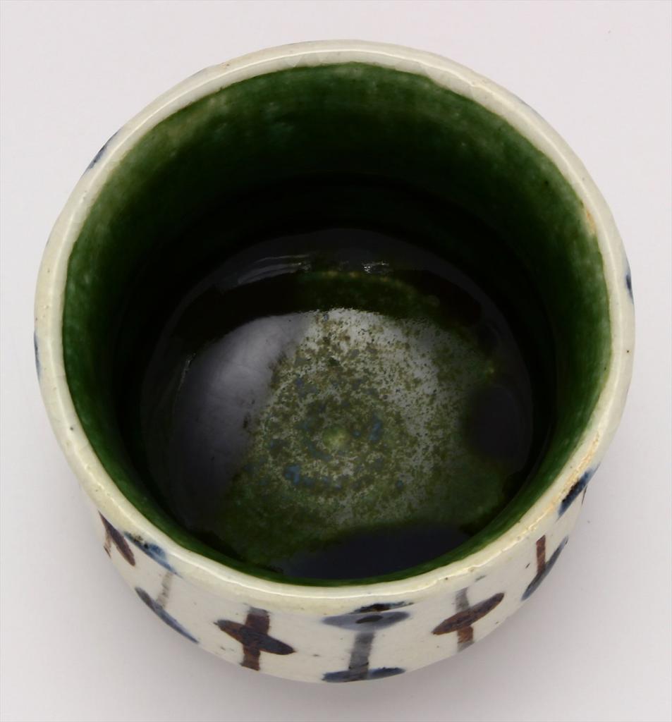 Mino Ware "Nakagaki Renji" Oribe Sudare Drum-shaped Teacup, Approx. 9cm Diameter X 7.5cm Height, 260ml Capacity, Made In Japan, 043-0300