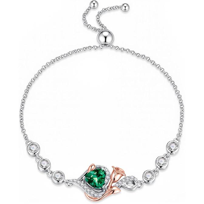 Iefil Rose Heart Birthstone Bracelets for Women