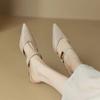2025 Women Kitten Heels Mules Golden Rivet Pointed Toe Summer Female Sandals Fashion Beige Ladies Casual Med Heels Shoes