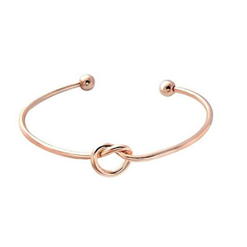 Minimalist 2mm Thin Titanium Steel Love Heart Knot Bangle Chic Knot Cuff Bracelet