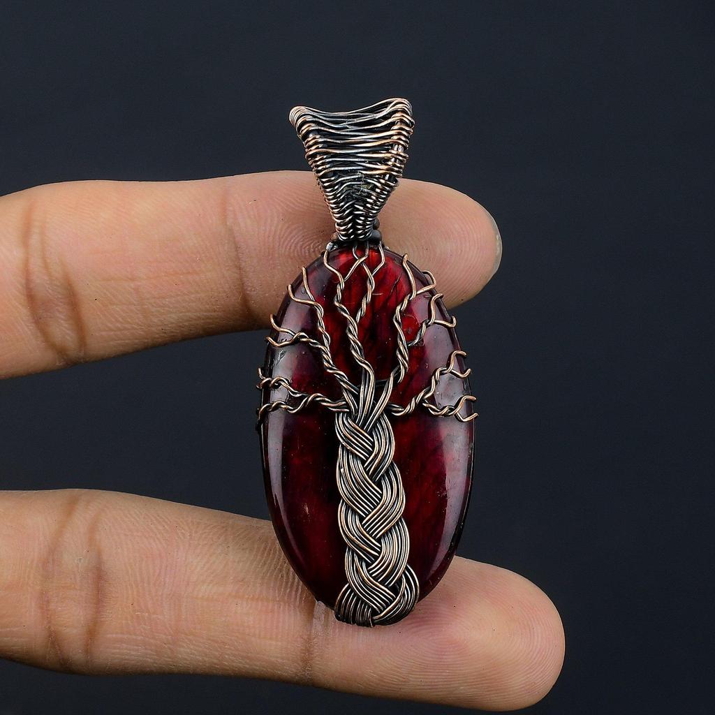 Red Flash Labradorite Pendant, 999 Copper Wire Wrapped Jewelry, Gemstone Jewelry Pendant, Handmade Wedding Gift Jewelry