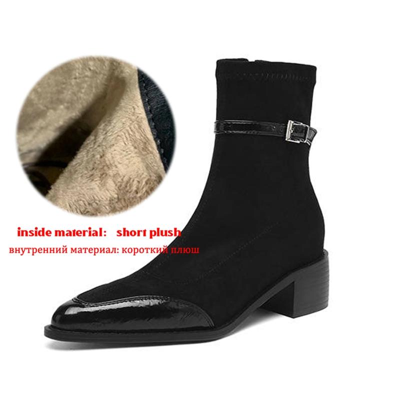 Krazing Po Microfiber Winter Pointed Toe Size 33 Western Boots Size 43 Flock Med Heels Ankle Boots