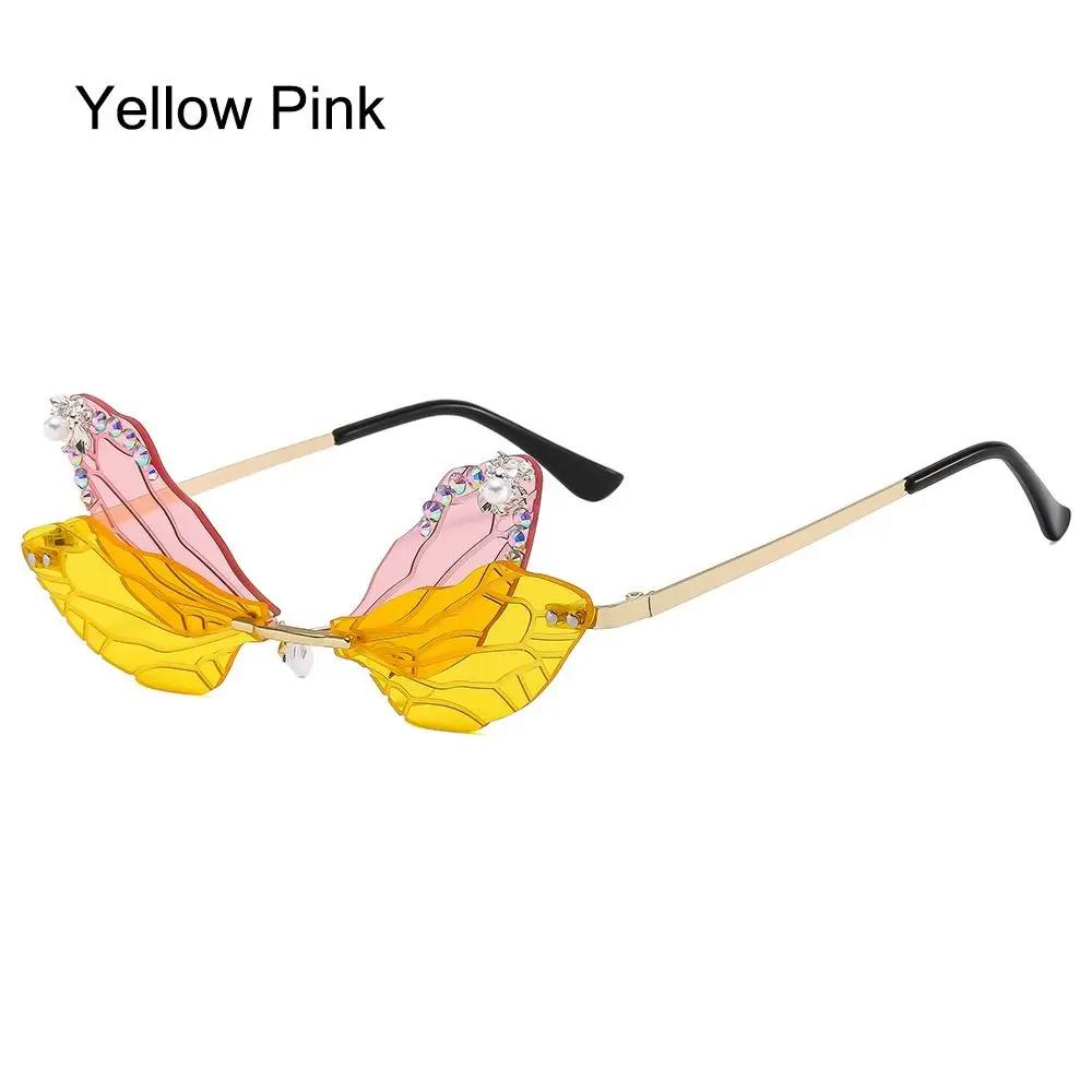 New Women Dragonfly Wings Sunglasses Luxury Fashion Bling Diamond Irregular Trendy Glasses Party Costume Matching Narrow Eyewear