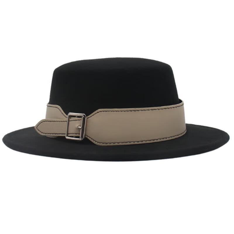 

Couple s Woolen Flat-Top French Hat with Belt Decoration One Size