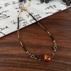 New Chinese Natural Stone Pendant Necklace, Female Ethnic Style Retro Flower Beaded Collarbone Chain, Antique Versatile Accessories