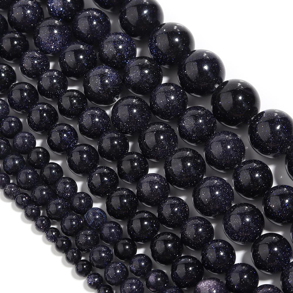 Blue SandStone Round Loose Stone Beads 15" Strand Charms for Bracelets 4 6 8 10 12MM Fashion Accessories