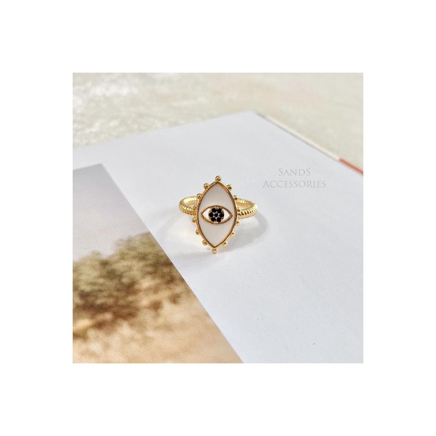 

Кольцо для глаз с белой эмалью и цирконом белый