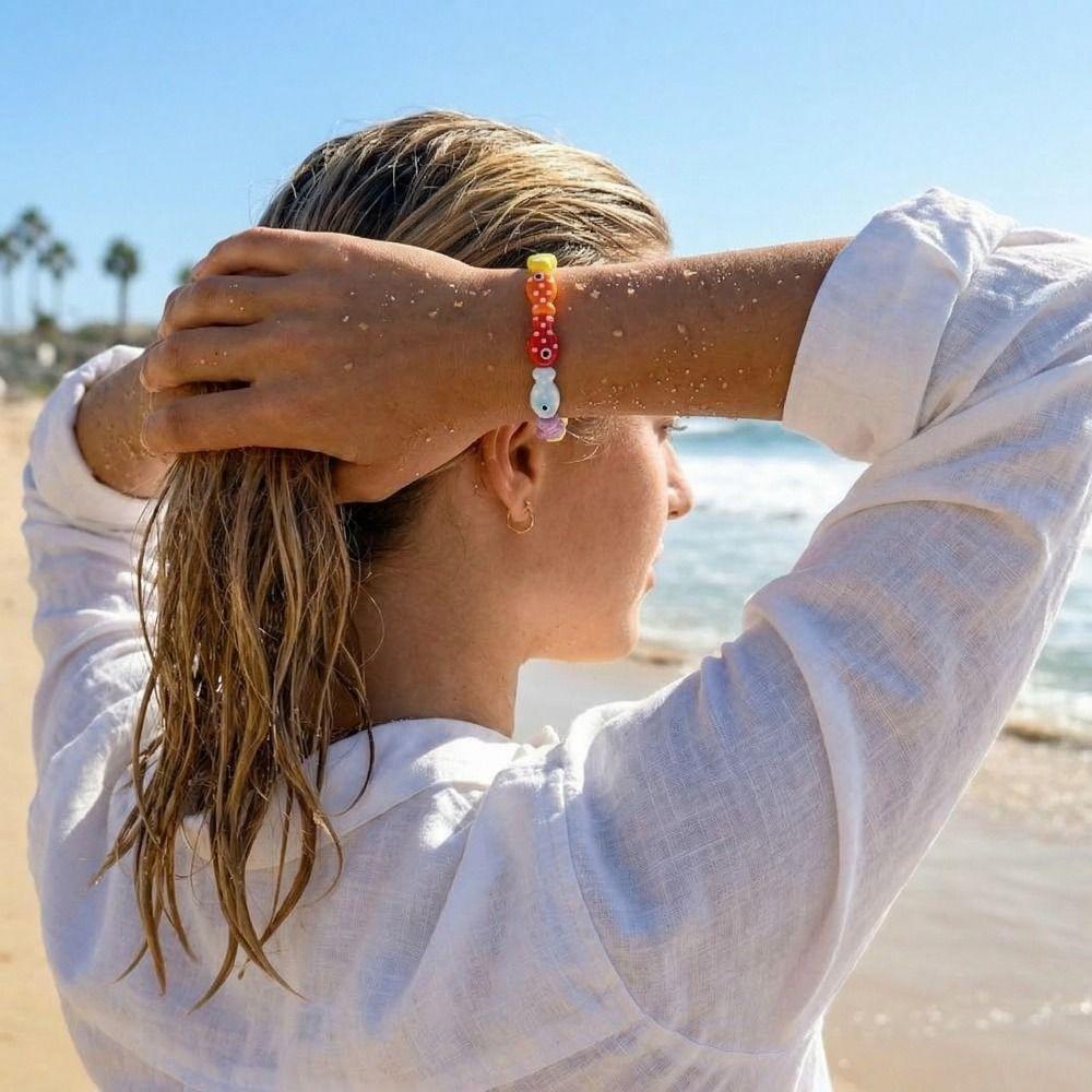 Boho Ceramic Beads Bracelet Beaded Bohemian Beach Jewelry Retro Small Fish Bracelet  Women