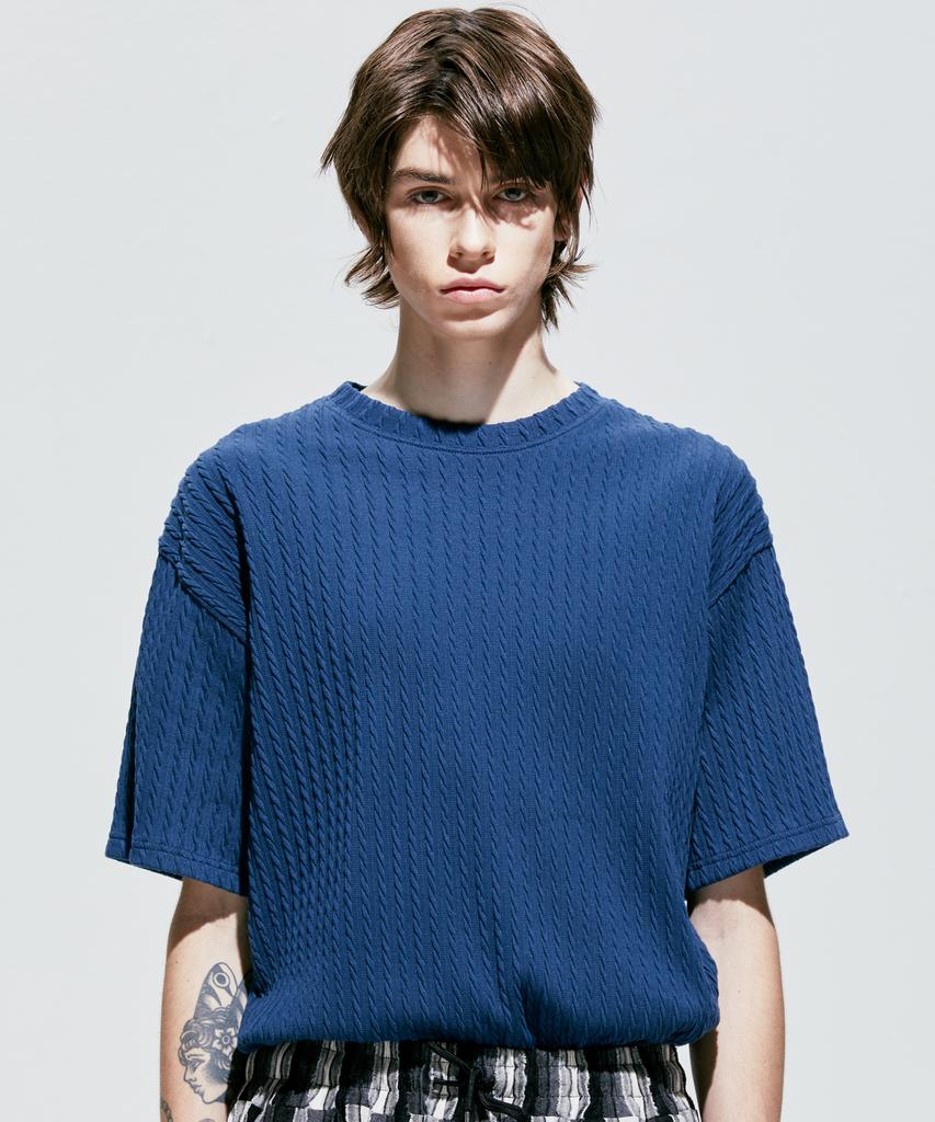 SSY Jacquard Knit Short Sleeve T-Shirt Blue