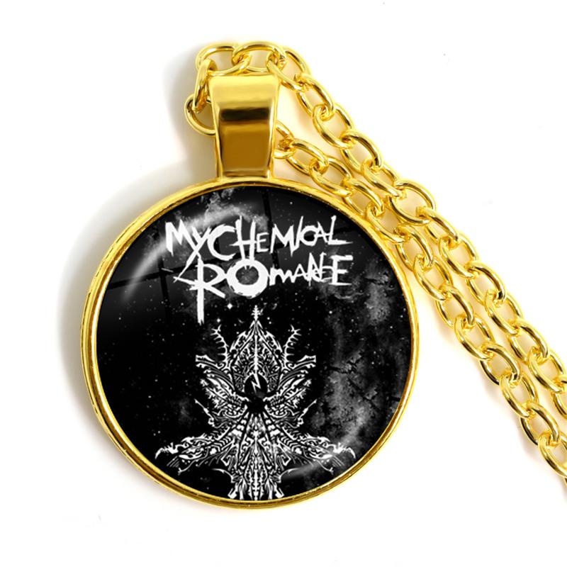 Punkové náhrdelníky Rocková kapela My Chemical Romance Kulatá skleněná kopule Kabošon Náhrdelník Módní Fanoušci Článkový řetěz Šperky