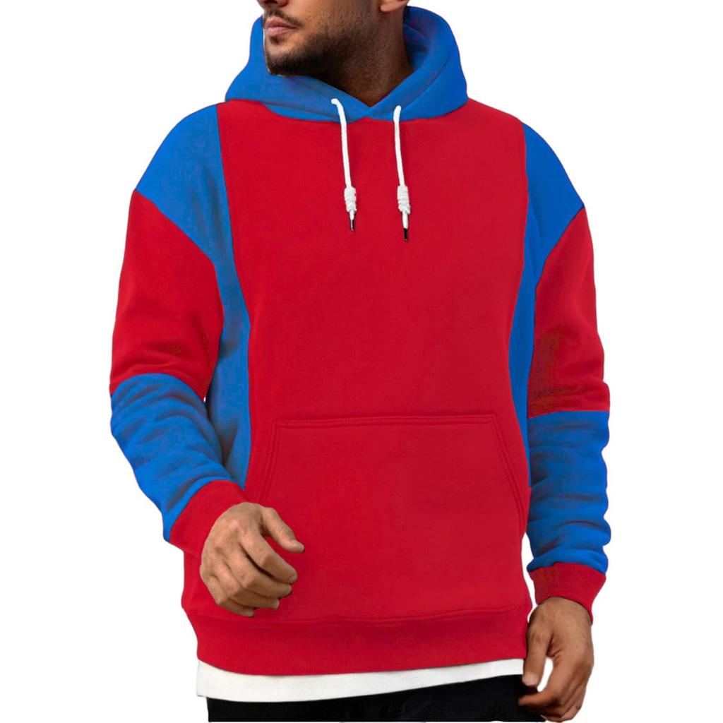 Men's Patchwork Color Block Long Sleeved Casual Hooded Sweatshirt