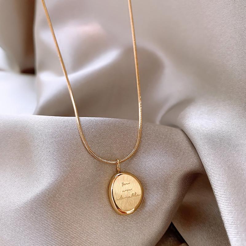 Titanium Steel Gold Brick Necklace for Women - Luxury 2025 Style, High-End Sweater and Collarbone Chain, Non-Fading.