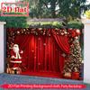 2D Christmas Red Curtain Backdrop Santa & Tree Party Photography Background