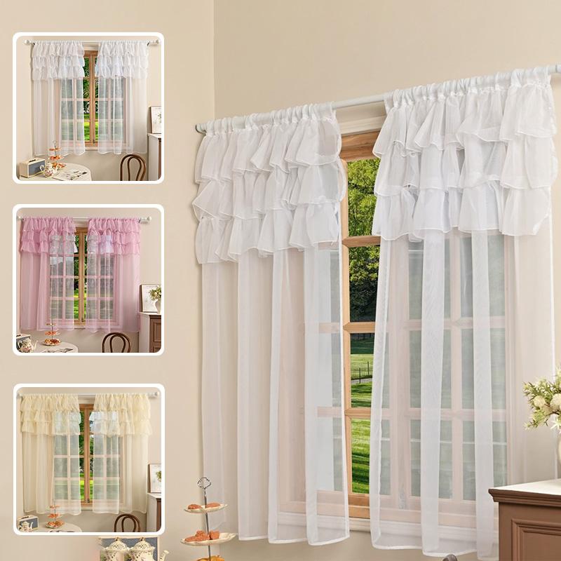 1PC Home Decor Bedroom Door Sheer Curtains French Window Curtain Rococo Rod Pocket Design for Living Room 3-Bar Ruffled