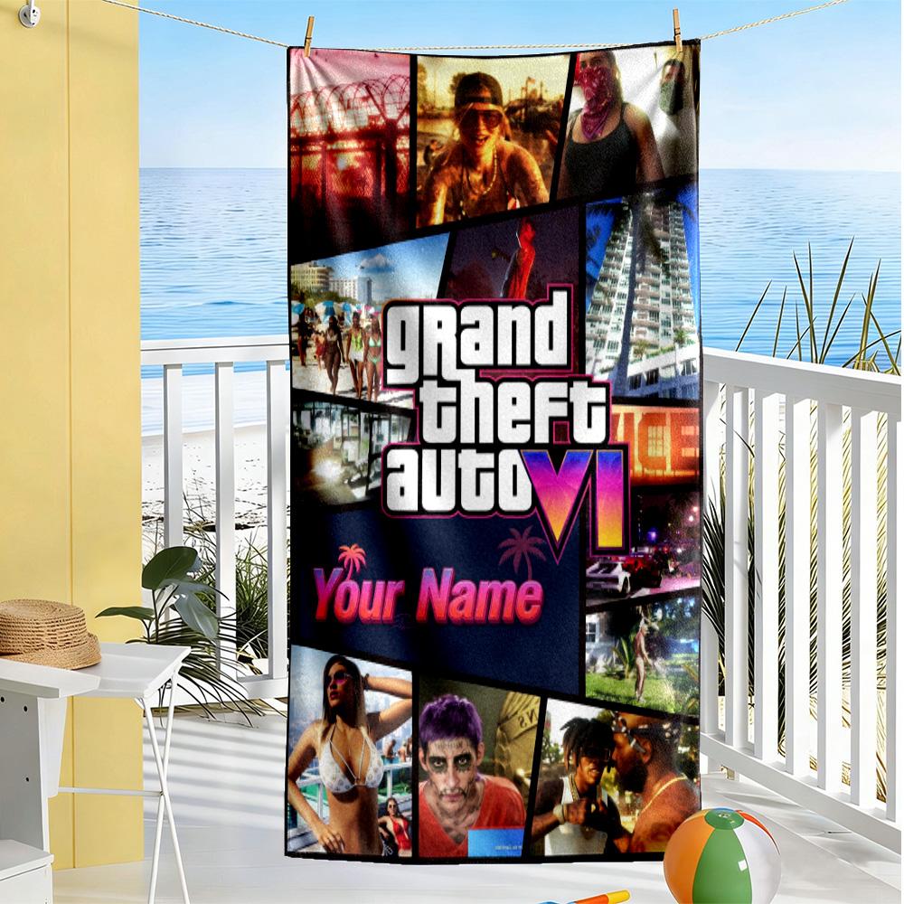 Grand Theft Auto Customize Text Beach Towel Super Soft Microfiber Quickdry Fabric Suitable for Swimming Gym Camping Yoga Vacation