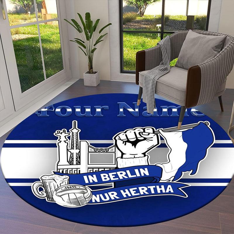 Hertha BSC Custom Name Round Area Rug,Carpet Rug for Living Room Bedroom Sofa Playroom Decor,Non-slip Floor Mat