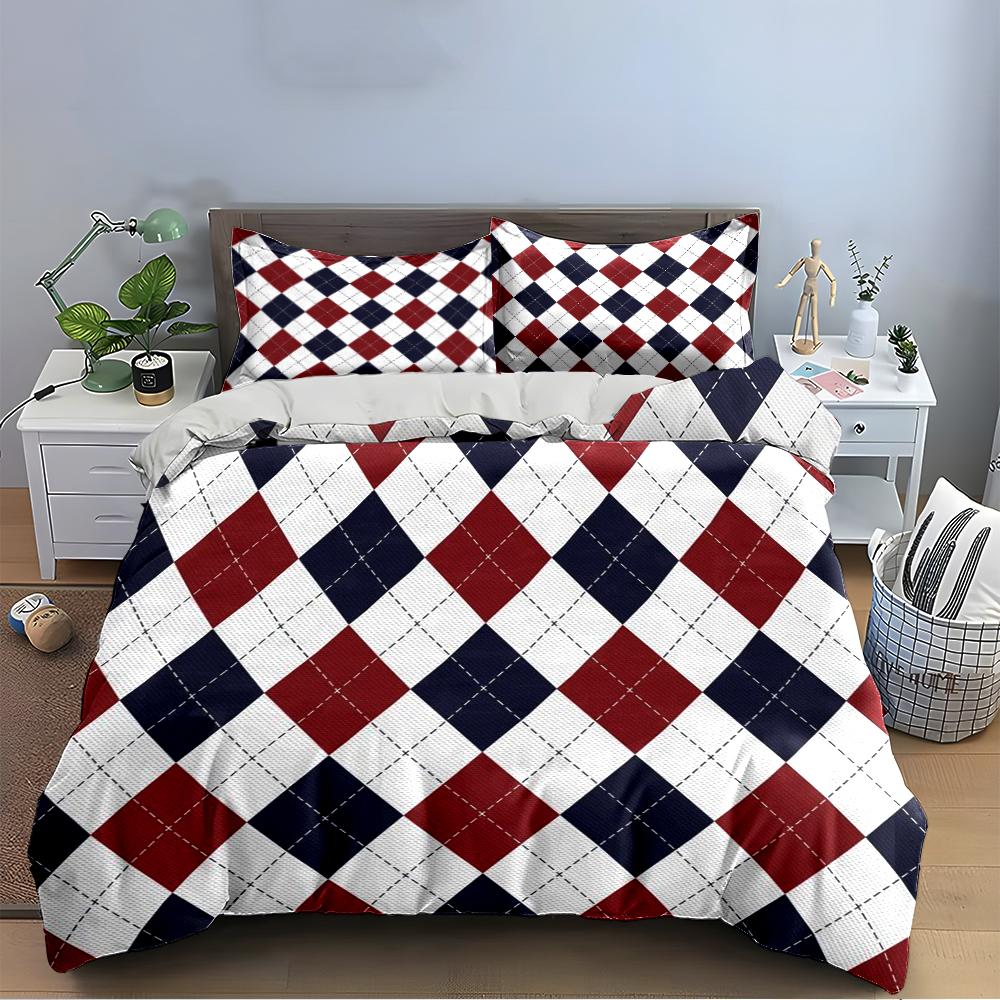 Plaid Red and Navy Blue Bedding Set Bedding set (1 duvet cover, 2 pillowcases, duvet not included)
