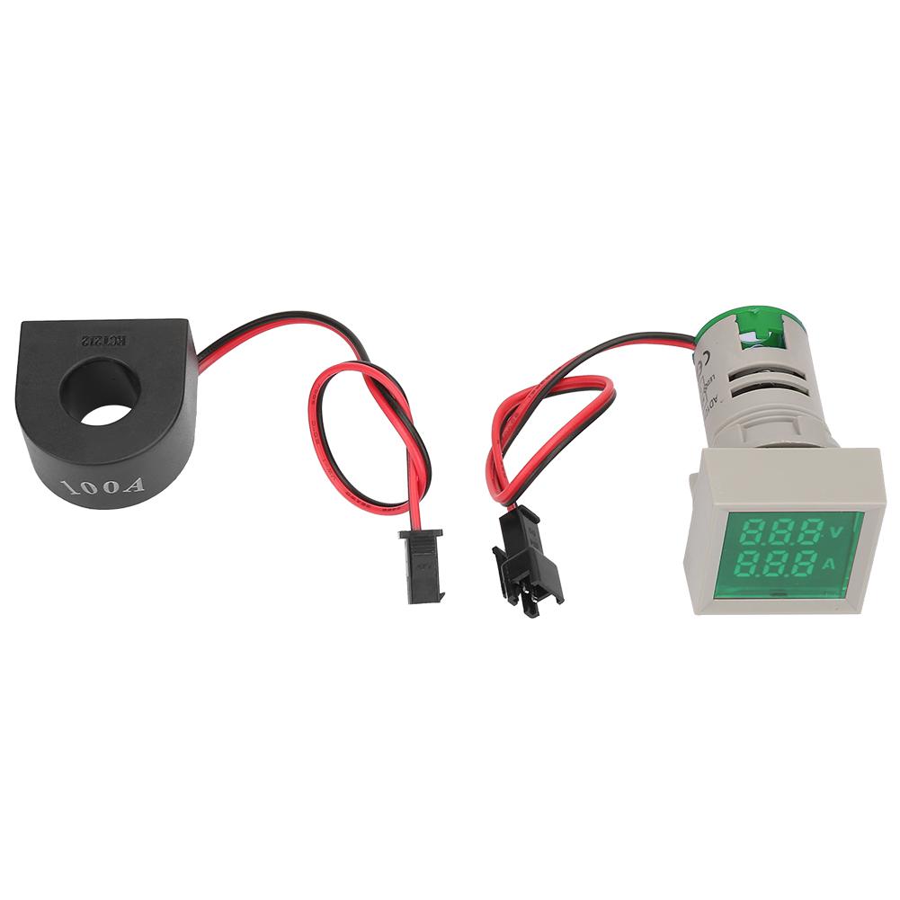 

2 in1 LED Indicator Light Mini Digital Display AmmeterVoltmeter Square Signal Lamp(Green)