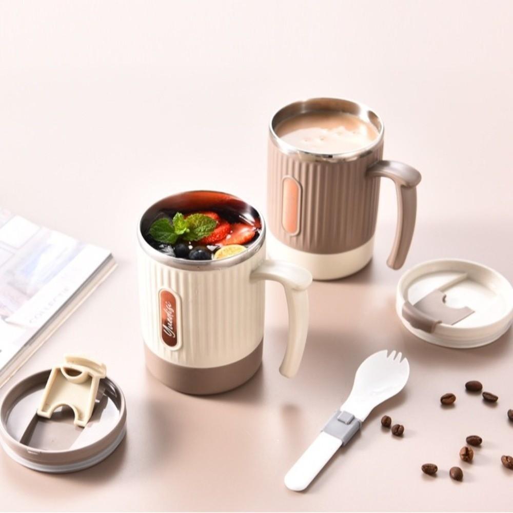 Heat-resistant Stainless Steel Water Cup Seal Lid Spoon Thermal Insulation Cup  Students Use