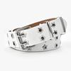 Lamerry White Double-Prong Studded Belt, Star Rivets, PU Leather, Approx. 110 × 3.3 cm, Unisex