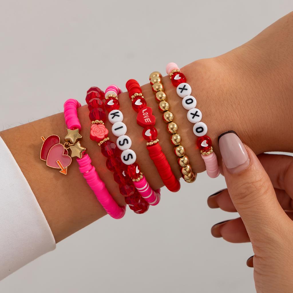 Ingemark 10 Styles Romantic Soft Ceramic Acrylic Beads Letter Chain Bracelet Boho Sweet Heart Bangles Y2K Aesthetics Jewelry New
