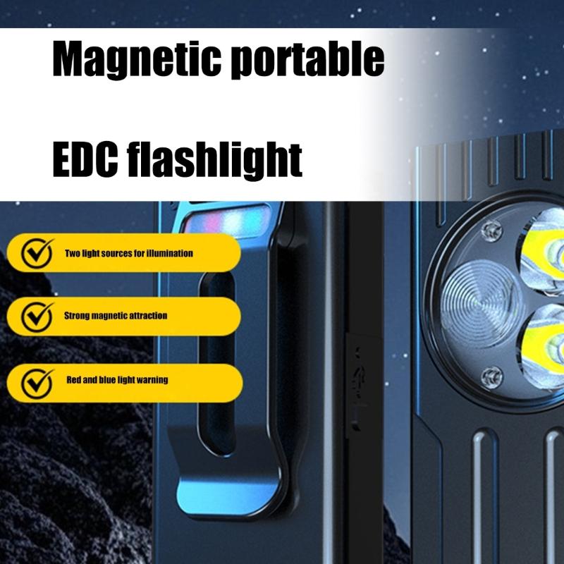 LED Torch Aluminum Waterproof Flashlights 3Light Mode Magnetic Base Blue White Red Light For Adventure Essential