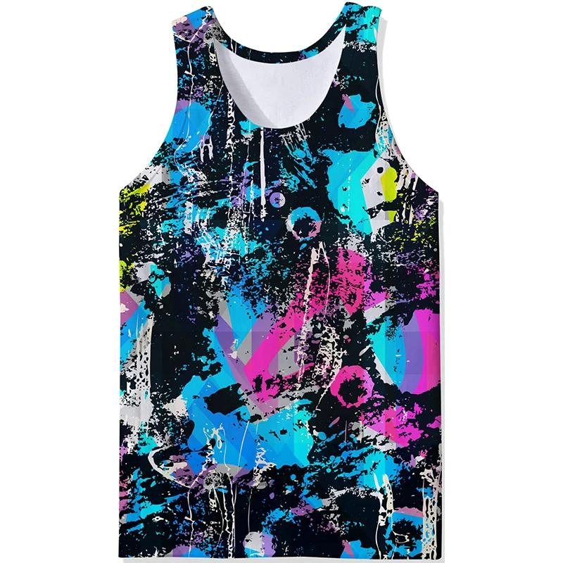 Colorful Abstract 3D Print Tank Tops Men's Streetwear Vest Oversized Sleeveless Tank Top Bodybuilding Fitness Gym Man Clothing
