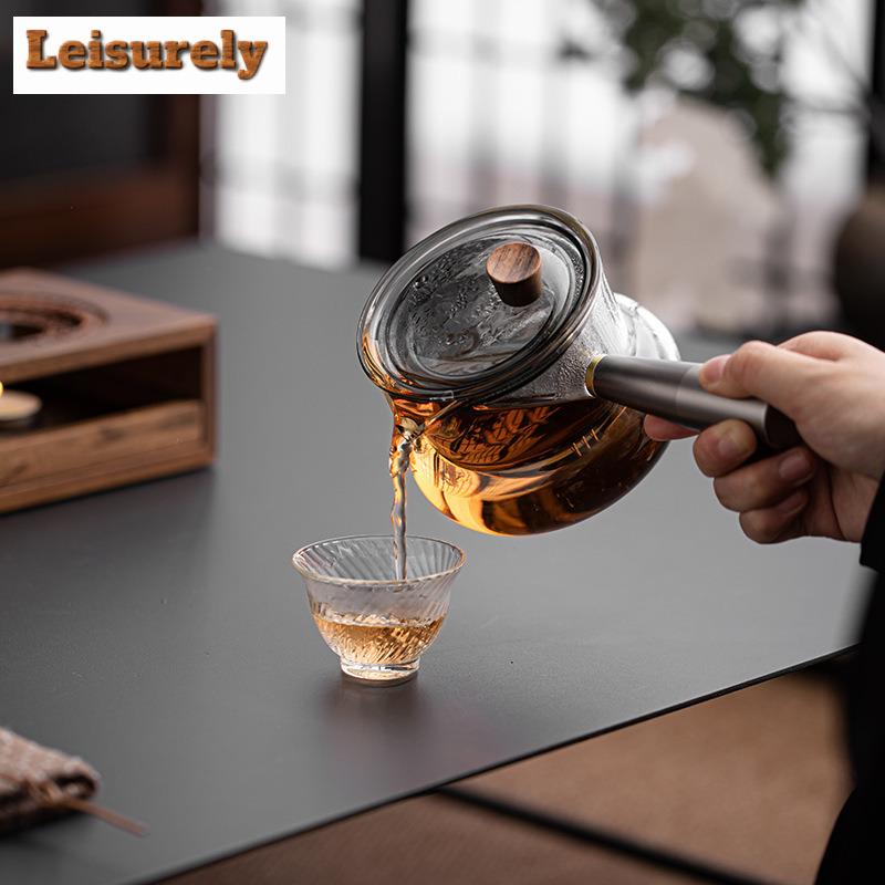 Set Scaldino Quadrato in Legno di Noce Teiera con Manico Laterale in Vetro per la Casa Base Riscaldante per Infusione Tè Bollitore per Tè Cerimonia del Tè Kung Fu