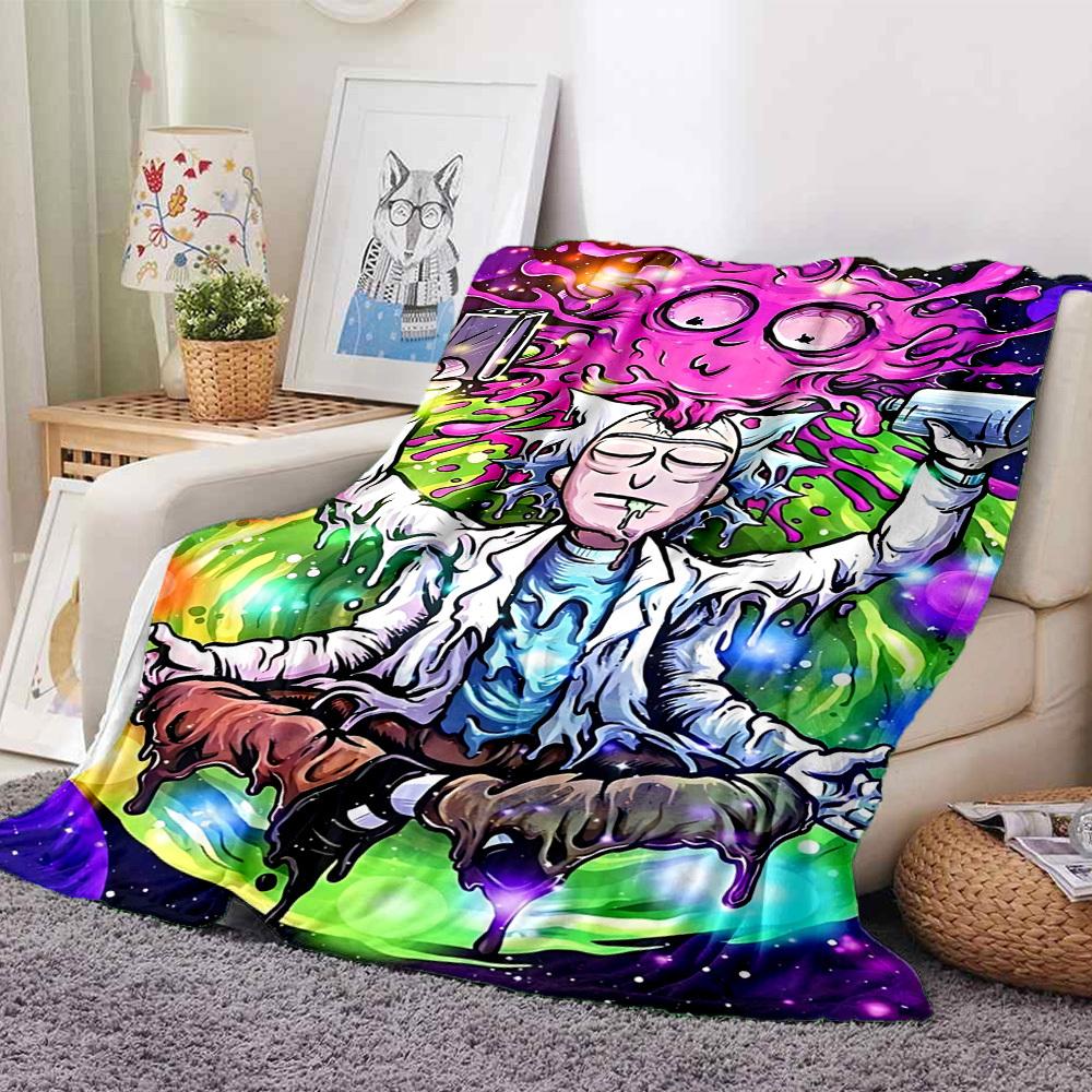 1pc Rick and Morty Blanket Lightweight Flannel Throw For Sofa, Bed, Travel, Livingroom, Office, Couch, Chair, And Bed