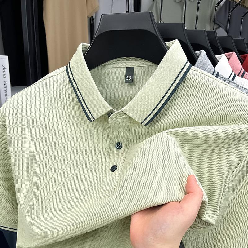 

Summer Men s Polo Shirt Lapel Short Sleeve High-end Pure Cotton High-end Business Splicing Dad Outfit 4XL