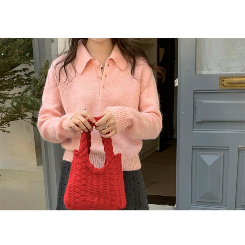 Borsa a Mano in Filato di Lana per Donna Borsa a Spalla in Maglia